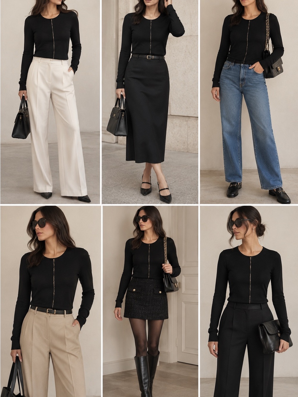 Burberry Black Long Sleeve Crewneck Cardigan with Center Trim